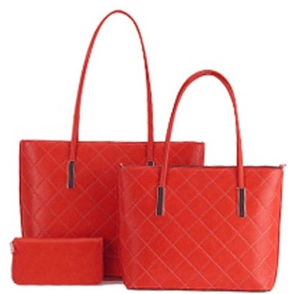 Red Quilted Handbag for Women Tote Set Purse Shoulder Bag  Fashion Hobo Purse
